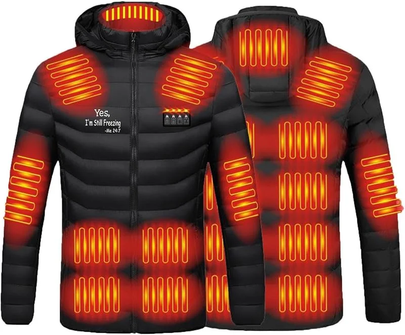 Giacca riscaldata da uomo e donna, con cappuccio, calda giacca invernale unisex, con 21 zone di riscaldamento, in tinta unita, ricaricabile, riscaldabile, giacca softshell — Abbigliamento riscaldato