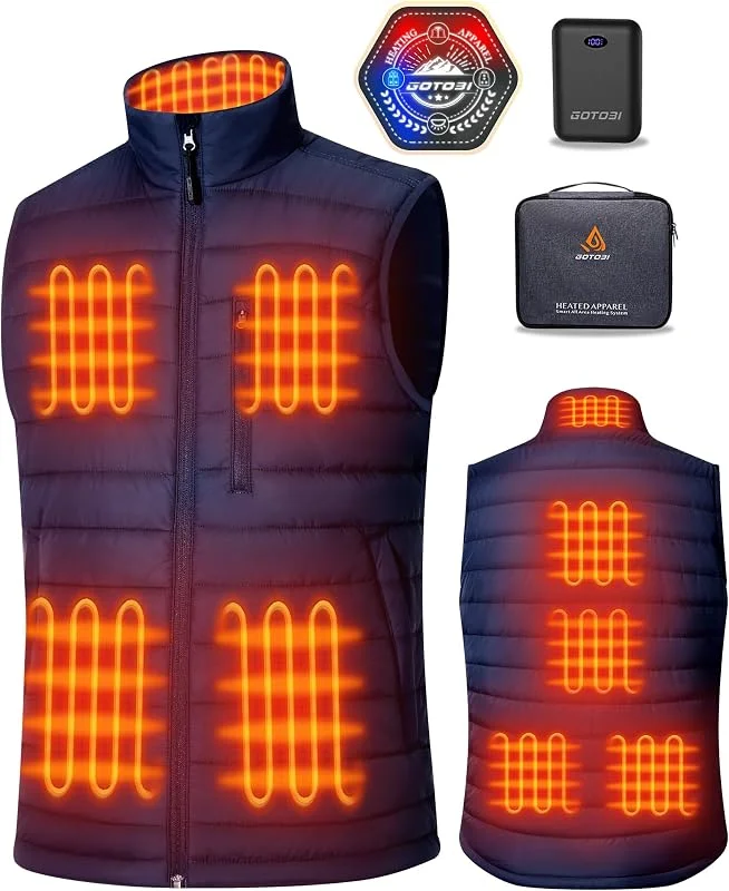 Gilet Riscaldato Uomo con 16000mAh Power Bank 7.4V 9 Zone Riscaldamento Gilet Riscaldato con 3 Temperature Regolabili Gilet Termico Gilet Uomo Attività All'Aperto Ciclismo Blu, L — Abbigliamento riscaldato