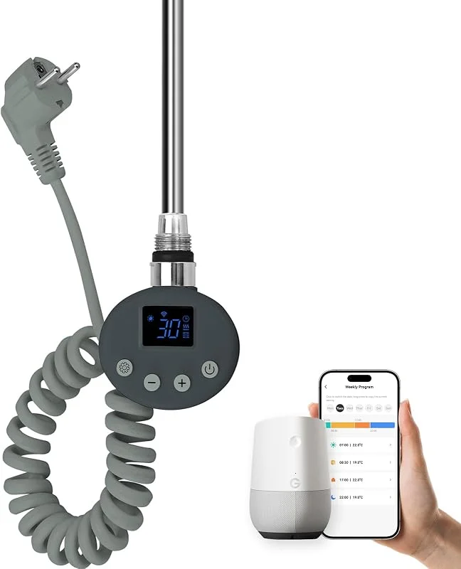EMKE Barra riscaldante con termostato per termosifoni da bagno, 1200 W, cartuccia di riscaldamento intelligente WiFi, in acciaio inox, per radiatore, scaldasalviette, elettrico