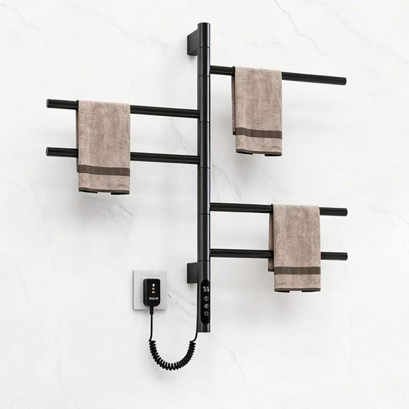 Scaldasalviette Elettrico Bagno Rotazione 180°, Portasciugamani Elettrico Basso Consumo Scaldasalviette Termoarredo Piatto, Scaldasalviette Bagno Elettrico Parete-Black-B — Riscaldamento