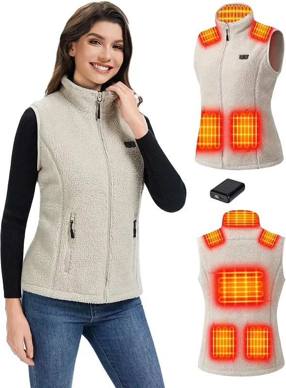 Gilet Riscaldato Donna in Pile con Batteria 18400mAh, 8 Zone Gilet Termico — Abbigliamento riscaldato