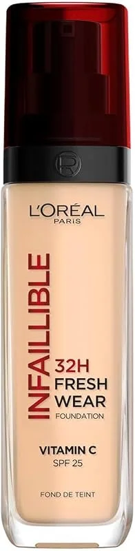 L'Oréal Paris Fondotinta Liquido Infaillible 32H, Coprente a Lunga Tenuta con Protezione Solare SPF25, Formula Waterproof e Idratante, Tonalità: 100 Lin — Trucco
