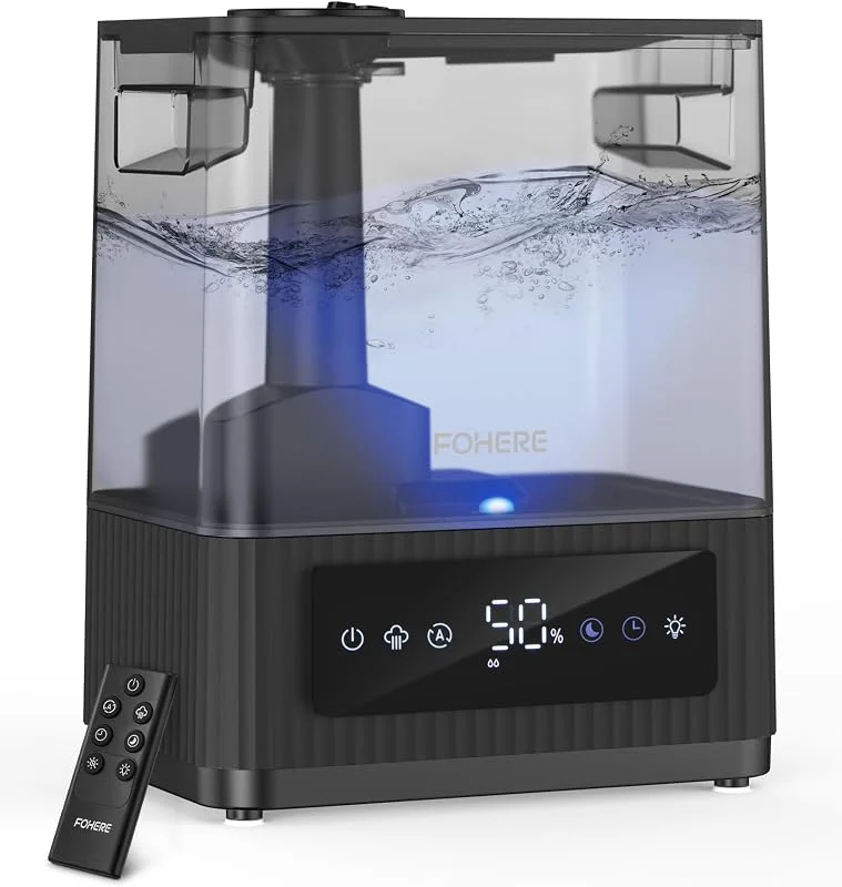 FOHERE 6L Umidificatore Silenzioso a Nebbia Fredda e Calda per la Casa, Autonomia 60H, Riempimento Dall'alto, Umidificatore ad Ultrasuoni per Camera da Letto e Bebè, Timer 12H, Diffusore di Aromi