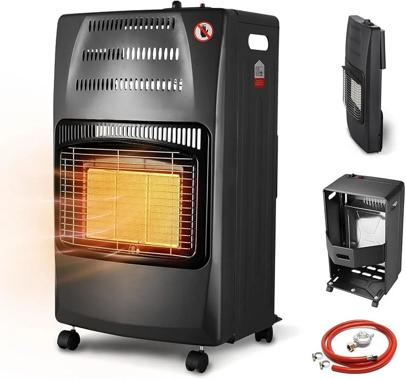 Wintem Stufa a Gas GPL Richiudibile 4200W, 3 Livelli, con Ruote, Nera — Riscaldamento