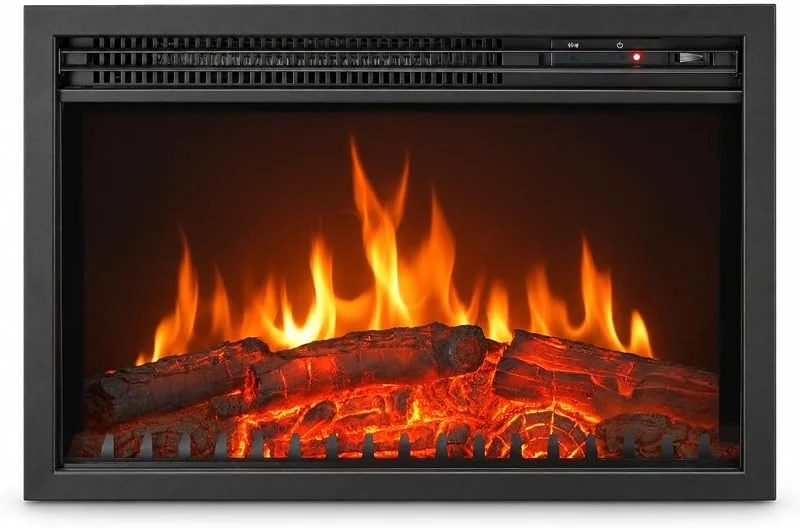 CHEMIN'ARTE Inserto elettrico caminetto OXFORD, 2000W, Nero, 61x20x44 cm - camino elettrico da incasso con luce LED, effetto della fiamma, colore nero — Riscaldamento