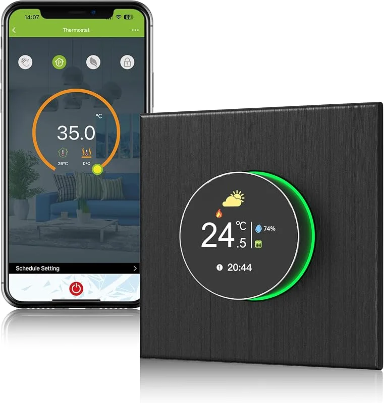 Termostato WiFi Intelligente DXstring - Controllo Vocale, App, Touch, Display Digitale, Programmabile 5+1+1, Risparmio Energetico per Pompe di Calore — Riscaldamento