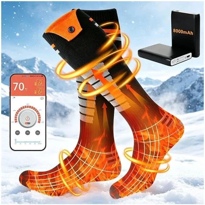 Calze Riscaldate a Batteria, Calzini Riscaldanti 2 × 8000mAh con APP — Abbigliamento riscaldato