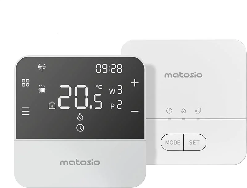 AT511RT - Termostato programmabile senza fili con ricevitore per caldaia Opentherm o a contatto secco, termostato ambientale digitale a batterie, montaggio a parete o su tavolo, bianco e nero — Riscaldamento