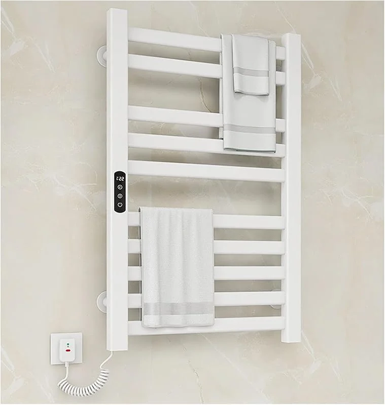 Generico Scaldasalviette Elettrico, Grande scaldasalviette da Parete con Timer Incorporato, stendibiancheria con Display LCD, Regolazione della Temperatura 86-158°F, 30-70°C, Spina, Bianco, Linea Si — Riscaldamento