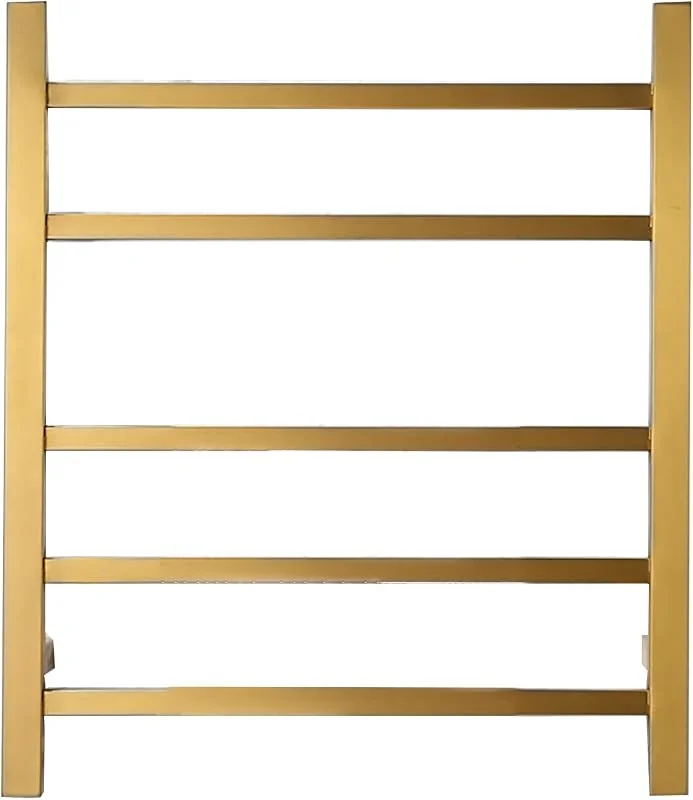 Generico Scaldasalviette Elettrico in Oro Spazzolato, 5 Barre quadrate, Acciaio Inossidabile 304, stendibiancheria Elettrico a Parete, stendibiancheria a Risparmio energetico, per Bagno, 52 × 60 cm — Riscaldamento