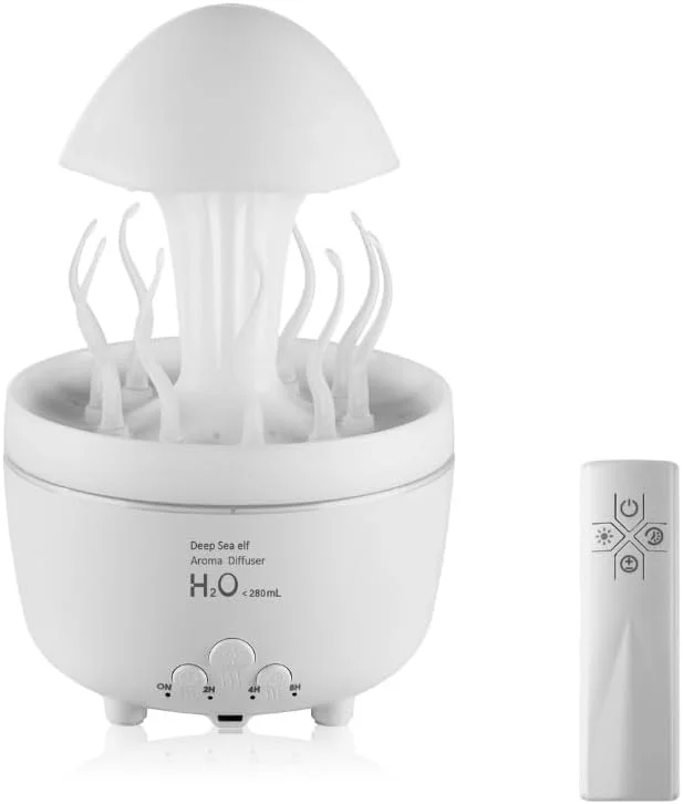 Umidificatore a pioggia e diffusore di oli essenziali con suono della pioggia per camera da letto, diffusore elettrico per aromaterapia per la casa, con gocce di pioggia vivide