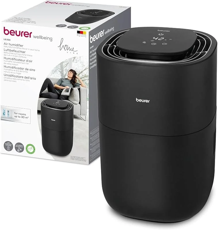 BEURER Umidificatore LB 200 Tecnologia di Evaporazione a Freddo in 3 Livelli ad Alta Efficienza Energetica, Umidificazione Igienica dell'Aria, Asciugatura del Filtro, per Ambienti fino a Circa 30 m²