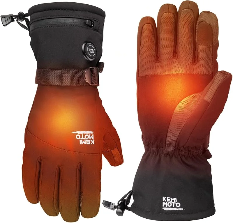 KEMIMOTO Guanti Sci Riscaldati Uomo Donna, Ricaricabili Guanti Invernali Impermeabili con 7.4v 2500 mAh Batterie, Adatti a -10°C a -5°C, Ideali per Sci Pesca Caccia Campeggio — Abbigliamento riscaldato