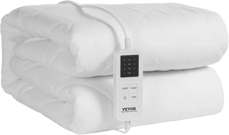 VEVOR Coprimaterasso Riscaldato, 195 x 165 cm, Scaldaletto Elettrico Matrimoniale con Controllo a 4 Impostazioni di Calore, Timer da 12 ore, Spegnimento Automatico Dopo 8 Ore in Tessuto Spazzolato — Riscaldamento