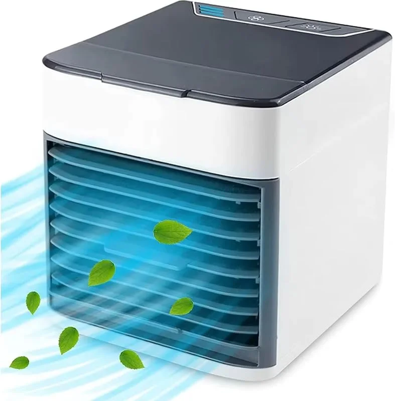 Ventilatore da tavolo silenzioso e portatile, potente ventilatore da tavolo senza rumore con luce LED 4 in 1, climatizzatore, umidificatore, purificatore, 3 velocità, ideale per casa, ufficio e