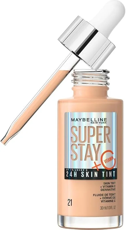 Maybelline New York, Fondotinta in Siero, Per Una Pelle Luminosa, Effetto Naturale, 24h di Tenuta, Con Vitamina C, Superstay Skin Tint, Tonalità 21, 30 ml — Trucco