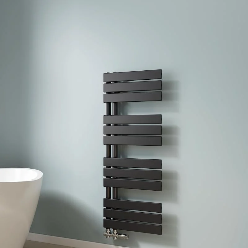 EMKE Scaldasalviette termoarredo piatto, Termoarredo da Bagno, 1041 x 400 mm, Nero colore, collegamento laterale, 456W, radiatore scaldasalviette ad acqua calda — Riscaldamento