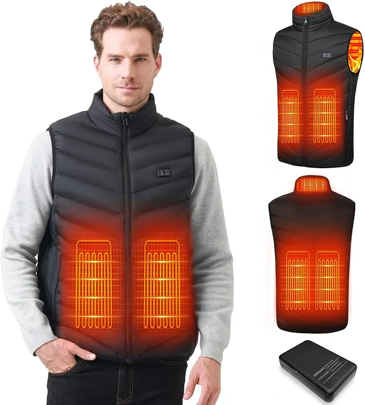 Mincoo Gilet Riscaldabile per Uomo e Donna, Gilet Riscaldato USB con Batteria da 5 V 10000 mAh, Giacca Calda Invernale per Escursionismo, Caccia, Moto — Abbigliamento riscaldato