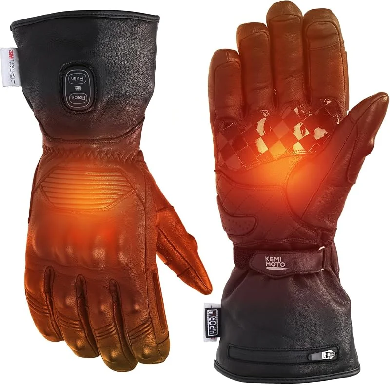 KEMIMOTO Guanti Riscaldati in Pelle Uomo Donna, Guanti Riscaldati Moto Impermeabili Touch Screen con 7.4V 3000 mAh, Adatti da ≤-35℃, Ideali per Motociclismo Ciclismo Sci Escursionismo — Abbigliamento riscaldato
