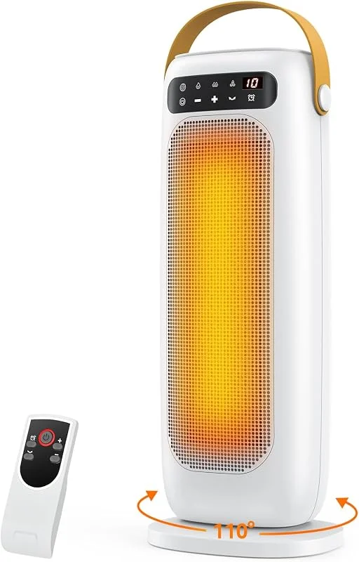 Stufa Elettrica, 1500W PTC Termoventilatore con Telecomando, Display Touch a LED, 4 Modalità, 1-10H Timer, Oscillazione 110°, Protezione da Surriscaldamento e Ribaltamento, Basso Consumo Riscaldatore