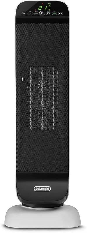 De'Longhi Termoventilatore Ceramico a Torre, 2 Livelli di Potenza, Telecomando, Timer 24 ore, Funzione Rotante ed Eco, Termostato di Sicurezza, per Stanze fino a 60 m3, 2000W, HFX25S20, Bianco, Nero — Riscaldamento