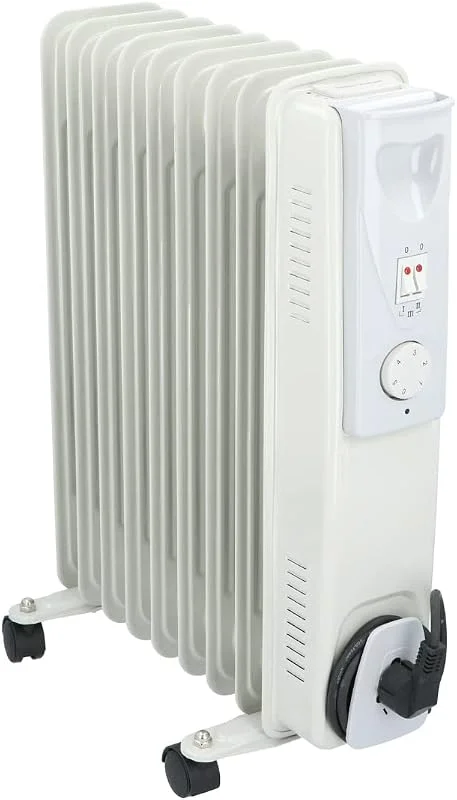 alpina YL-A07S09-2000W - Radiatore elettrico - Termostato regolabile - Avvolgicavo - Protezione da surriscaldamento - con ruote - Bianco