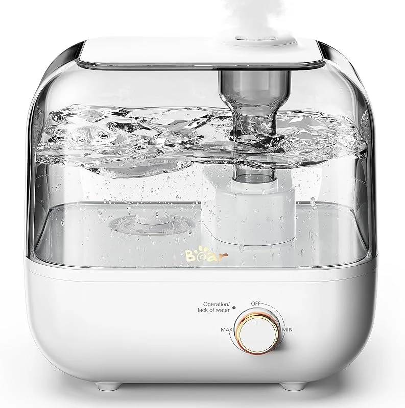 BEAR Umidificatore 5L a Riempimento Dall'alto, 28dB Ultra Silenzioso, Adatto a Bambini e Piante, 35 Ore Di Funzionamento, con Vassoio per Aromi, Ugello Rotante a 360°, Spegnimento Automatico