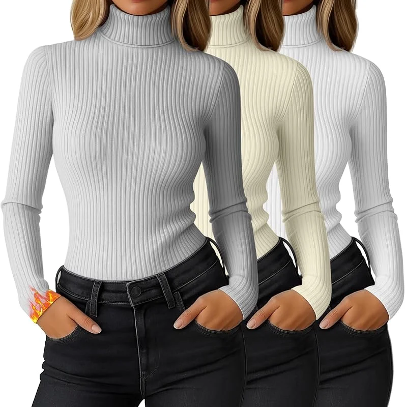 Ficerd 3 Pz Maglia Termica Donna Collo Alto Manica Lunga — Abbigliamento riscaldato