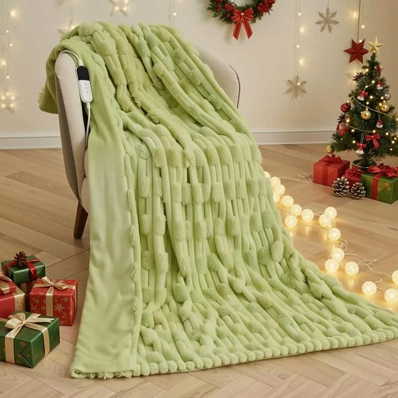 CURECURE Coperta Elettrica Termica 130x180cm Trama Bambù, Verde — Riscaldamento