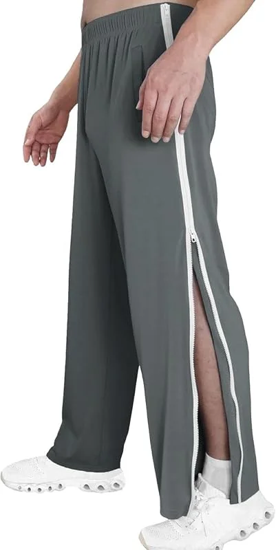 Pantaloni da jogging da uomo con cerniera laterale M-3XL, pantaloni della tuta larghi gamba larga sport elastico in vita tempo libero lunghi con tasche pantaloni sportivi da allenamento — Abbigliamento riscaldato
