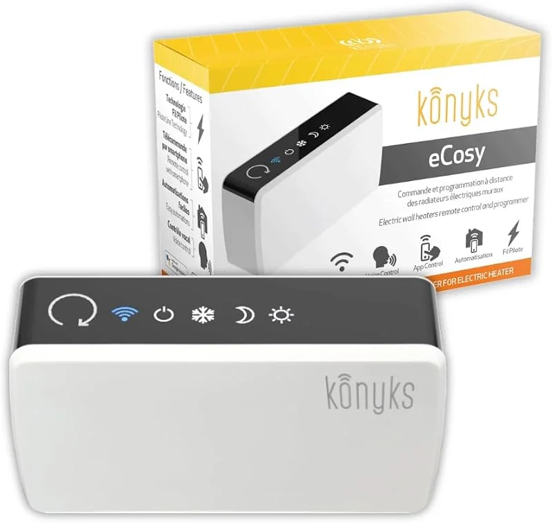 Konyks - eCosy - Controllo Wi-Fi per riscaldatori elettrici, compatibile con Alexa e Google Home, cavo pilota a 6 comandi, illuminazione in base alla modalità, Easy Automation — Riscaldamento
