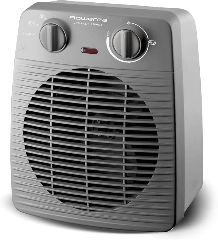 Rowenta Compact Power, Termoventilatore Compatto per Piccoli Spazi, Ventilazione Calda e Fredda, Modalità Turbo e Eco, 2 Livelli di potenza, Sicuro e Potente, 2000 W, Grigio, SO2212 — Riscaldamento