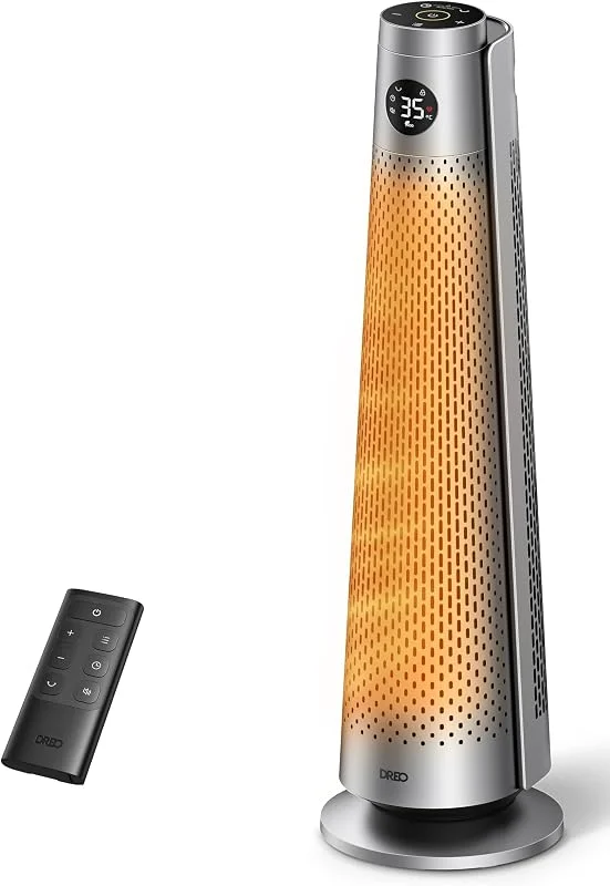 DREO Termoventilatore a risparmio energetico 2000W con telecomando, 25 dB silenzioso, oscillazione 120°, termostato, 5 modalità 3 velocità, protezione 7 livelli, timer 12h, stufa ceramica PTC — Riscaldamento
